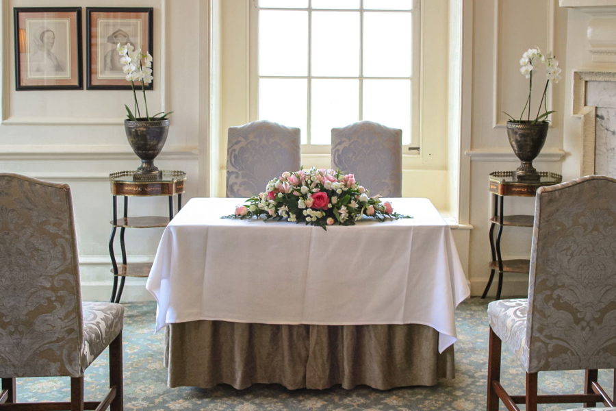Morning Room Bride and Groom table and flowers